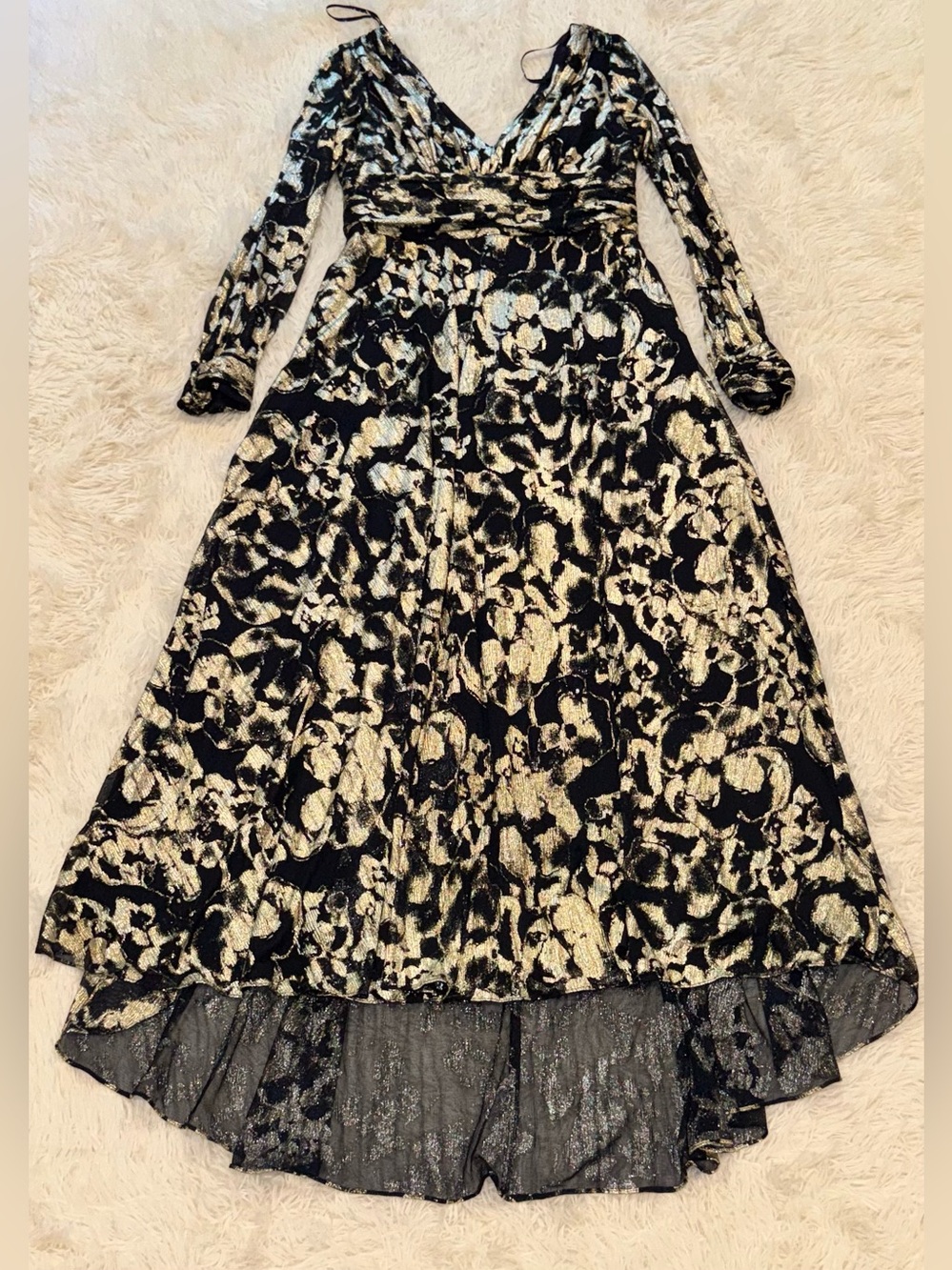 NEW Betsy & Adam Floral Metallic Long Sleeve A-Line Gown Sz 16 - Picture 4 of 8
